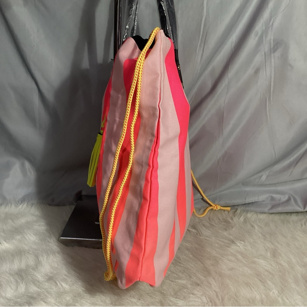 Victoria’s Secret Limited Edition Drawstring Neon Striped Tote, Beach, Pool…Bag - Picture 4 of 10